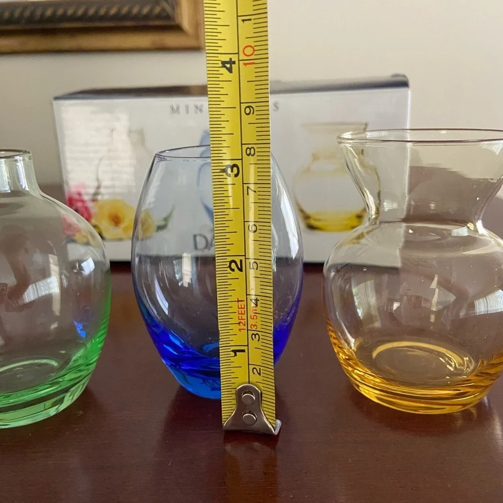 DANSK Set of 3 Mini Glass Vases - 1 Blue, 1 Green & 1 Yellow - 3